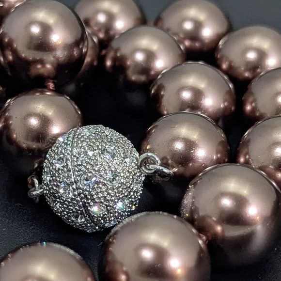 Patty Tobin 14mm Brandy Chocolate Shell Pearl Necklace Estate 130g • 925 Silver - Picture 6 of 11